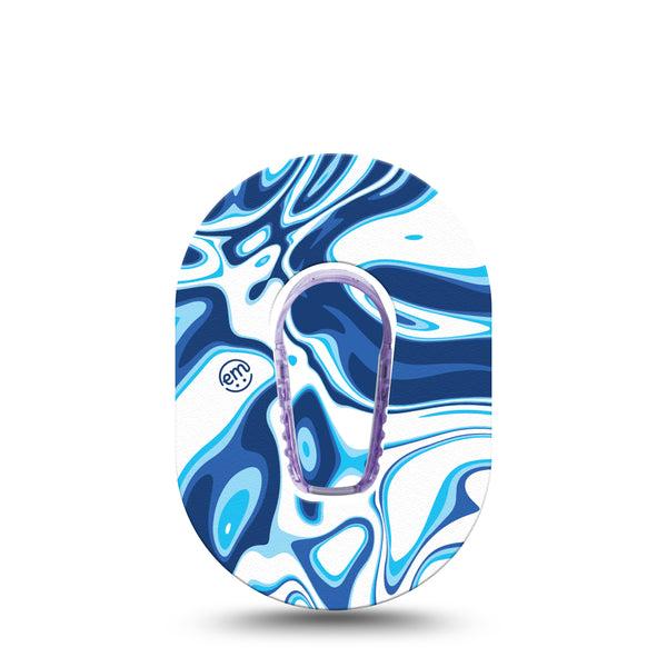 ExpressionMed Blue Marble Dexcom G6 Mini Tape, Single Sticker and Tape, Blue and White Swirls, CGM Overlay Patch Design