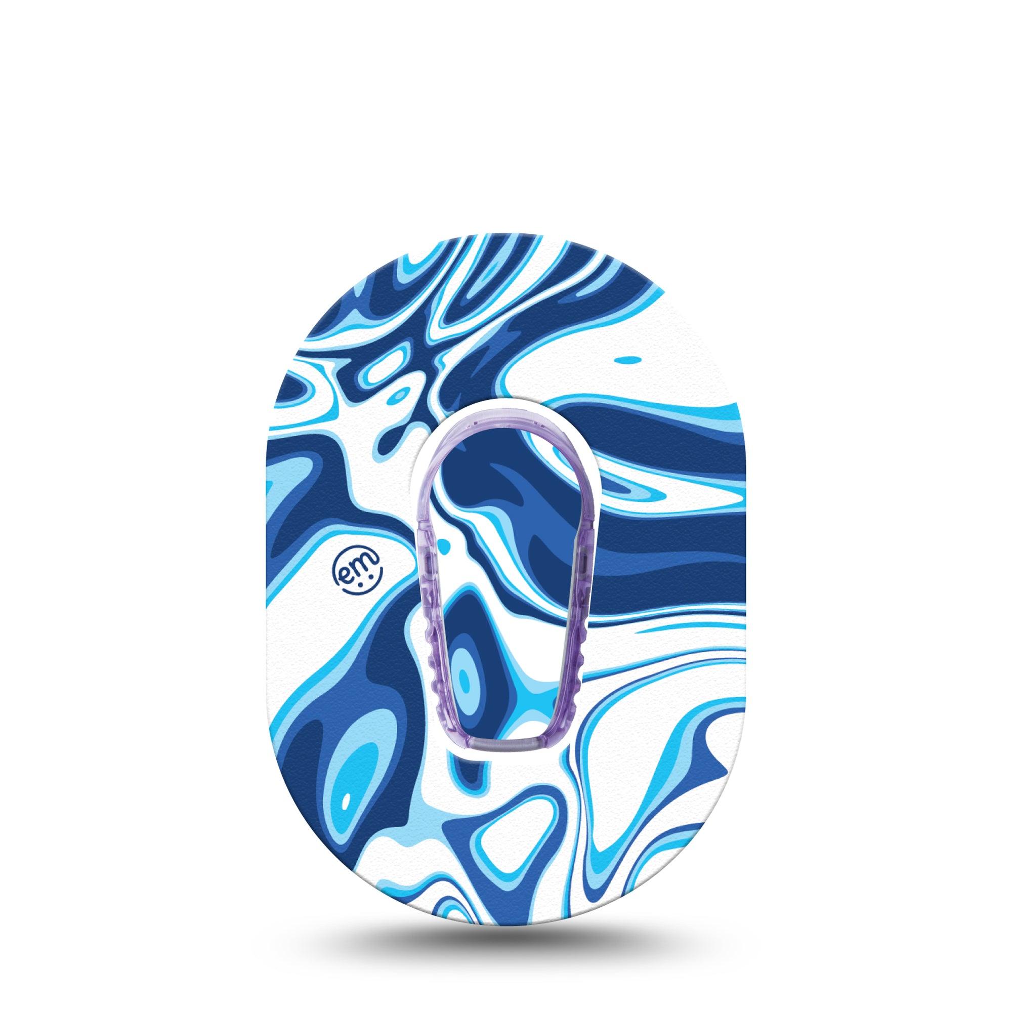 ExpressionMed Blue Marble Dexcom G6 Mini Tape, Single Sticker and Tape, Blue and White Swirls, CGM Overlay Patch Design