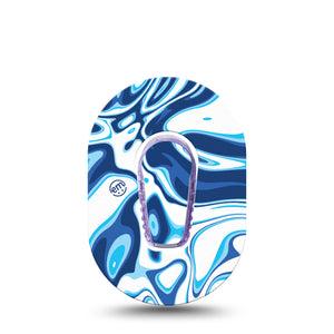 ExpressionMed Blue Marble Dexcom G6 Mini Tape, Single Sticker and Tape, Blue and White Swirls, CGM Overlay Patch Design