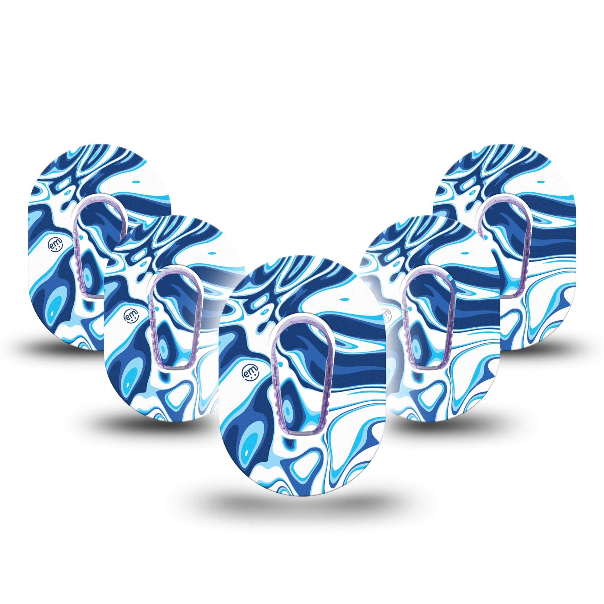 ExpressionMed Blue Marble Dexcom G6 Mini Tape 5-Pack Stickers and Tapes, Swirly Artwork, CGM Fixing Ring Patch Design