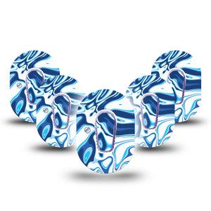 ExpressionMed Blue Marble Dexcom G6 Mini Tape 5-Pack Stickers and Tapes, Swirly Artwork, CGM Fixing Ring Patch Design