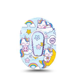 ExpressionMed Sleeping Unicorns Dexcom G6 Mini Tape, Single Sticker and Tape, Sleeping Animals, CGM Adhesive Patch Design