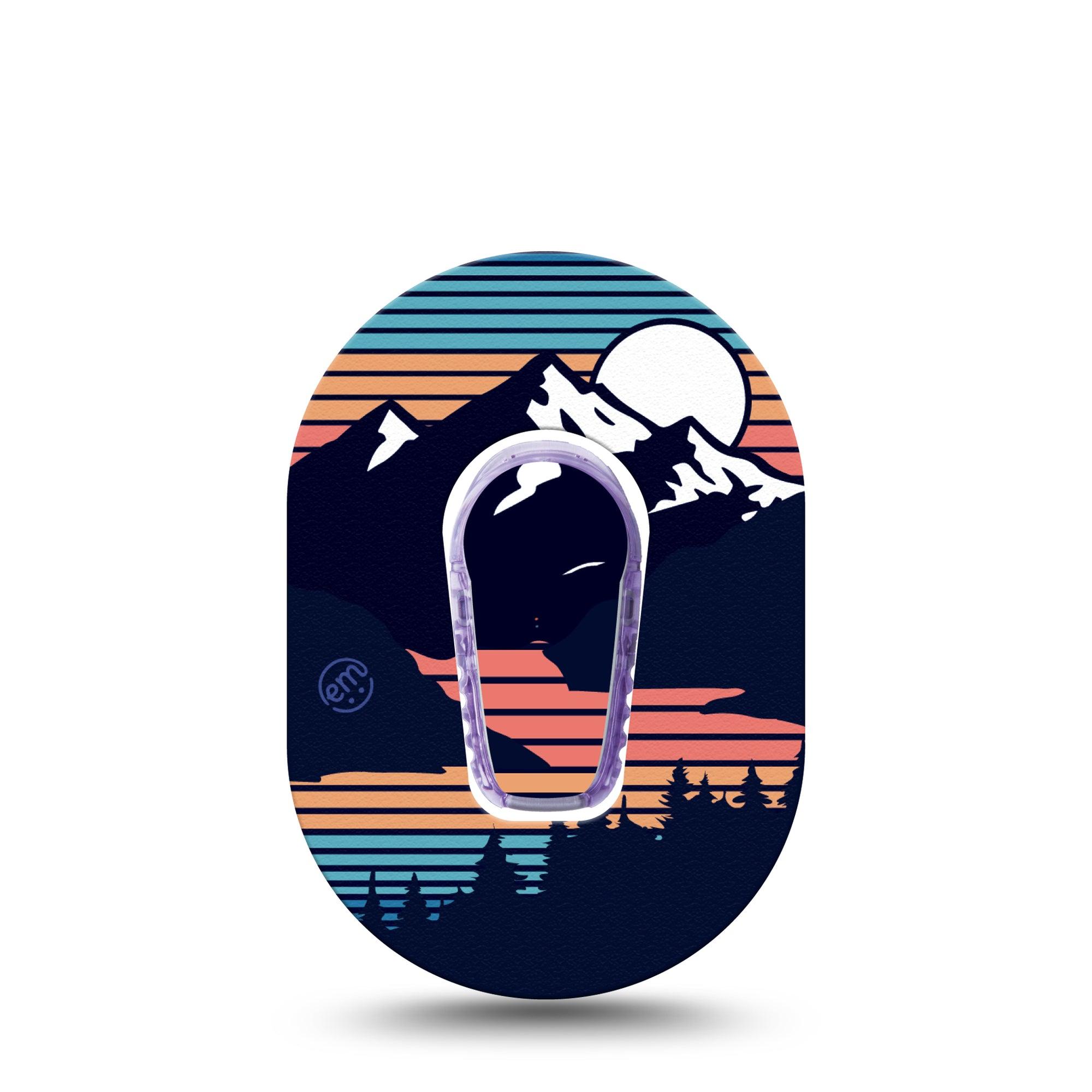 ExpressionMed Retro Mountain Dexcom G6 Mini Tape, Single Sticker and Tape, Retrowave Scenery, CGM Adhesive Patch Design