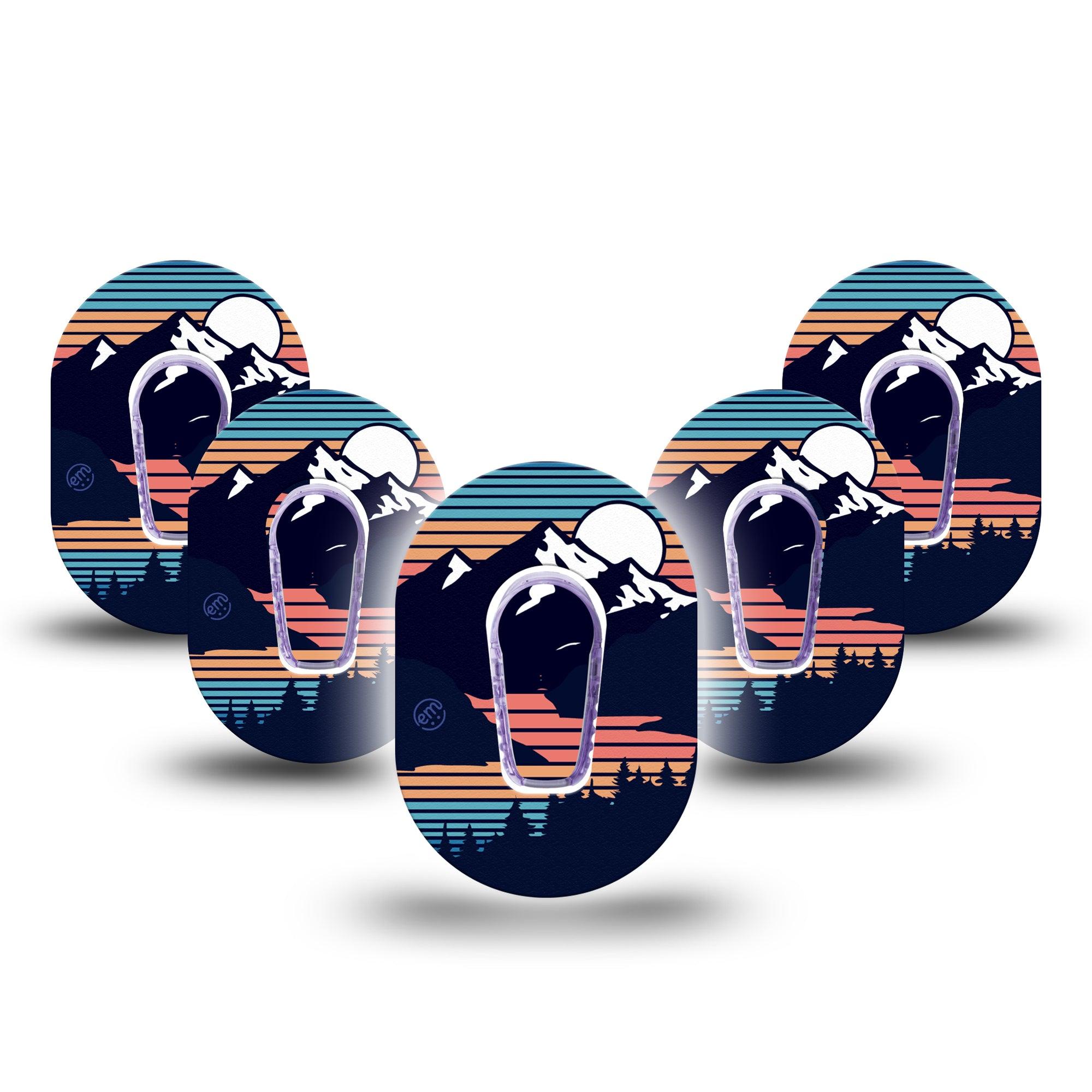ExpressionMed Retro Mountain Dexcom G6 Mini Tape 5-Pack Stickers and Tapes, Mountain Synthwave, CGM Fixing Ring Patch Design