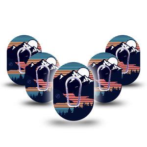 ExpressionMed Retro Mountain Dexcom G6 Mini Tape 5-Pack Stickers and Tapes, Mountain Synthwave, CGM Fixing Ring Patch Design