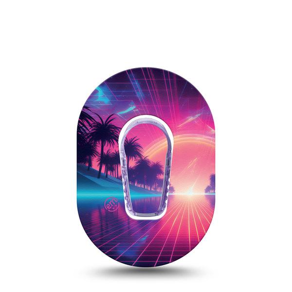 ExpressionMed Neon Synthwave Dexcom G6 Mini Tape, Single Tape and Single Sticker Stylish Nature, Adhesive Tape CGM Design