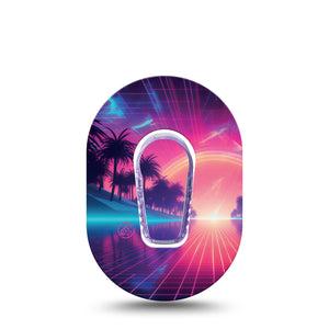 ExpressionMed Neon Synthwave Dexcom G6 Mini Tape, Single Tape and Single Sticker Stylish Nature, Adhesive Tape CGM Design