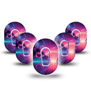 ExpressionMed Neon Synthwave Dexcom G6 Mini Tape, 5-Pack Tape + 5-Pack Sticker Retrowave Sunset, Adhesive Tape CGM Design