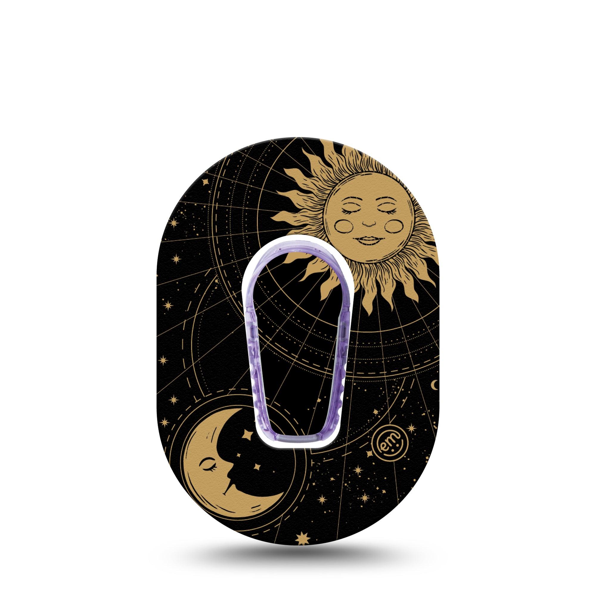 ExpressionMed Cosmic Vibes Dexcom G6 Mini Tape Sun and Moon, CGM Adhesive Patch Design with center sticker