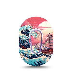 ExpressionMed Great Wave Dexcom G6 Mini Tape, Single STicker and Tape, Tsunami Ship, CGM Adhesive Patch Design