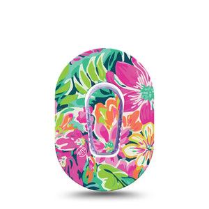 ExpressionMed Tropic Burst Dexcom G6 Mini Tape Floral Artwork, CGM Adhesive Patch Design with center sticker