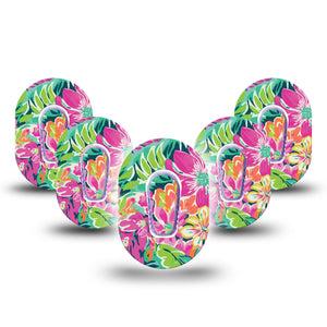 ExpressionMed Tropic Burst Dexcom G6 Mini Tape 5-Pack Exotic Flowerets, CGM Fixing Ring Patch Design with center stickers
