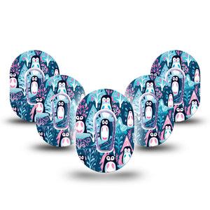 ExpressionMed Penguins Dexcom G6 Mini Tape, 5-Pack Tape and 5-Pack Sticker, Colorful Winter Forest, CGM Fixing Ring Patch Design