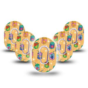 ExpressionMed Juicebox Dexcom G6 Mini, 5-Pack Tape and 5-Pack Sticker, Fruit Juice Design, CGM Fixing Ring Tape Design