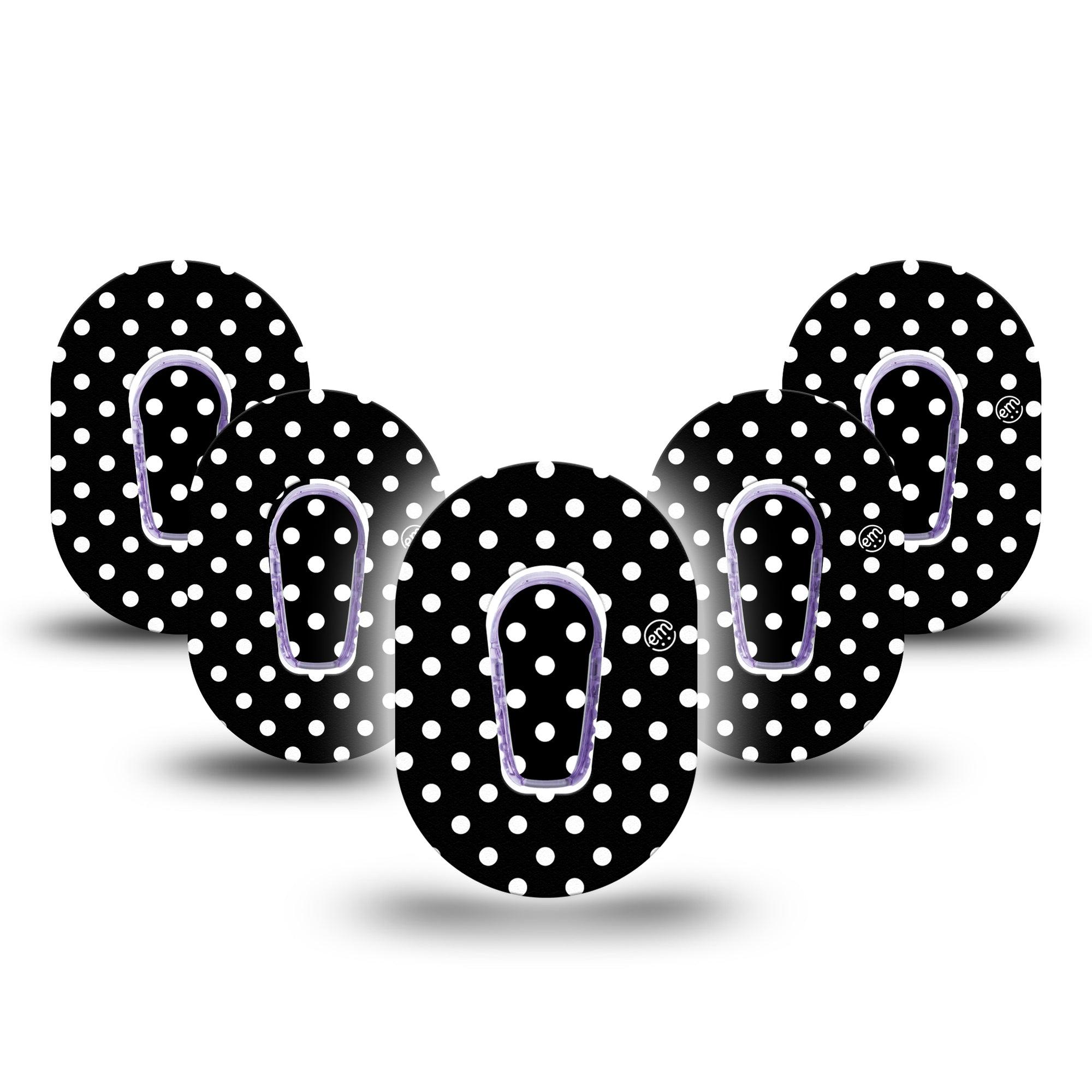 ExpressionMed Black and White Polka Dots Dexcom G6 Mini, 5-Pack Tape and 5-Pack Sticker, Classic Polka Dot Pattern, Continuous Glucose Monitor, Fixing Ring Patch Design