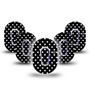 ExpressionMed Black and White Polka Dots Dexcom G6 Mini, 5-Pack Tape and 5-Pack Sticker, Classic Polka Dot Pattern, Continuous Glucose Monitor, Fixing Ring Patch Design