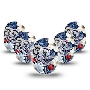 ExpressionMed Winter Floral Dexcom G6 Mini Patch, 5-Pack Tape and 5-Pack Sticker, Cool Tond Florals, CGM Fixing Ring Patch Design