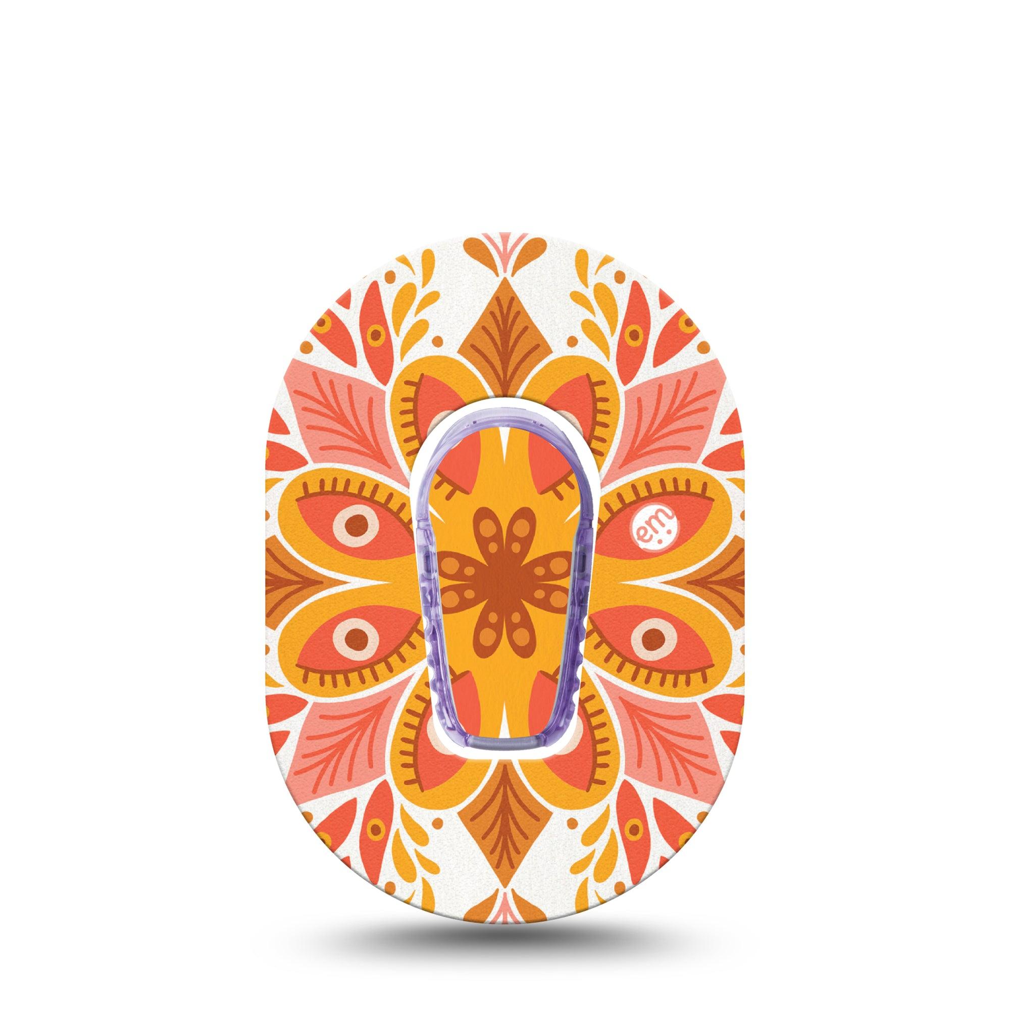 ExpressionMed Psychedelic Mandala Dexcom G6 Mini Single Tape and Single Sticker, Orange and Yellow Design, Continuous Glucose Monitor Plaster Patch Design