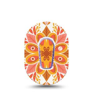 ExpressionMed Psychedelic Mandala Dexcom G6 Mini Single Tape and Single Sticker, Orange and Yellow Design, Continuous Glucose Monitor Plaster Patch Design