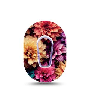 ExpressionMed Dahlia Bouquet Dexcom G6 Mini Single Dhalia Flower Design Adhesive Tape CGM Design with center sticker