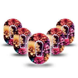 ExpressionMed Dahlia Bouquet Dexcom G6 Mini 5-Pack Dahlia Flower Design Adhesive Tape CGM Design with center stickers