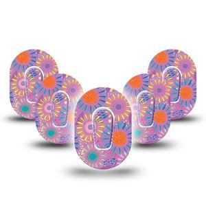 ExpressionMed Giant Daisies Dexcom G6 Mini 5-Pack Etta Vee Floral Artwork Adhesive Tape CGM Design with center stickers