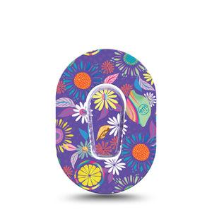 ExpressionMed Purple Flowers Dexcom G6 Mini Single Etta Vee Floral Artwork Adhesive Tape CGM Design with center sticker