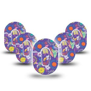 ExpressionMed Purple Flower Dexcom G6 Mini 5-Pack Etta Vee Floral Artwork Adhesive Tape CGM Design with center stickers