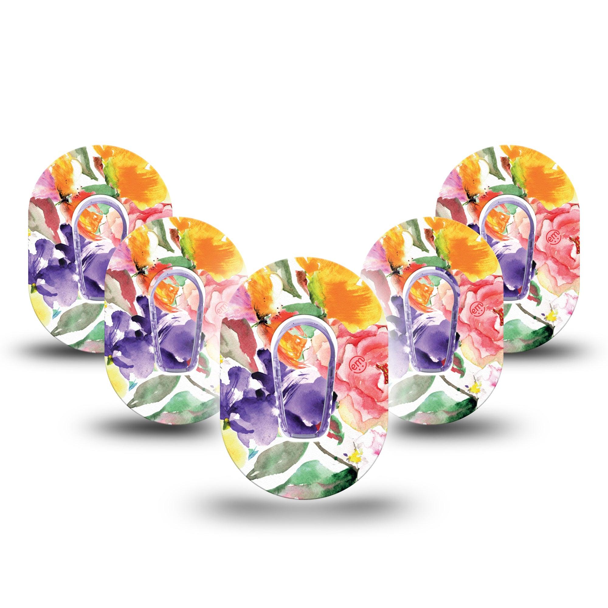 ExpressionMed Floral Art Dexcom G6 Mini 5-Pack Flower Design Adhesive Tape CGM Design with center stickers