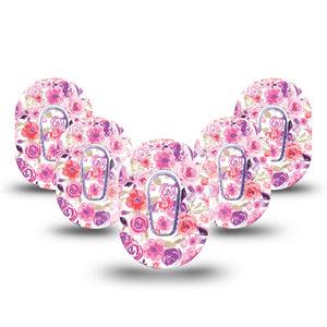 ExpressionMed Romantic Blooms Dexcom G6 Mini 5-Pack Tape and 5-Pack Sticker Flower Design Adhesive Tape CGM Design