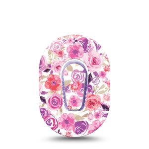 ExpressionMed Romantic Blooms Dexcom G6 Mini Single Tape and SIngle Sticker Flower Design Adhesive Tape CGM Design