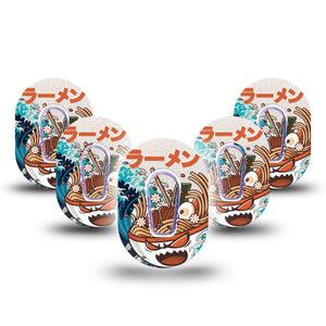 ExpressionMed Angry Ramen Dexcom G6 Mini Tape 5-Pack authentic ramen Adhesive Tape CGM Design with center stickers