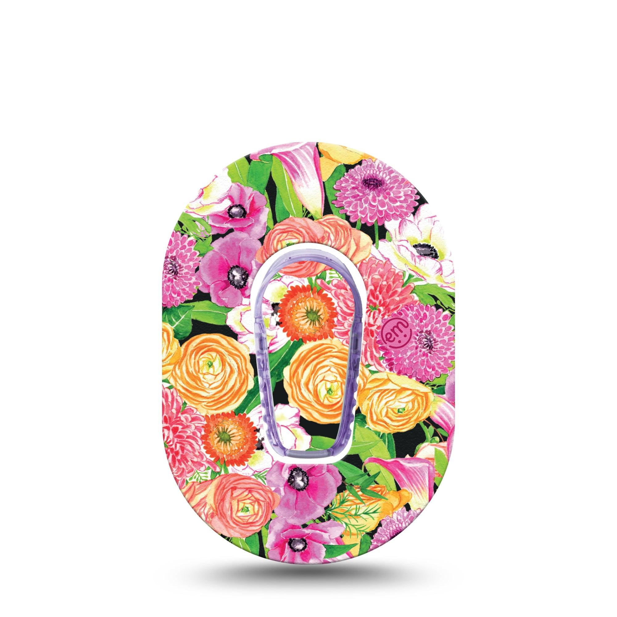 ExpressionMed Hand Painted Flowers Dexcom G6 Mini Tape Single Tape + Single Sticker Baby Pink Florals Adhesive Tape CGM Design