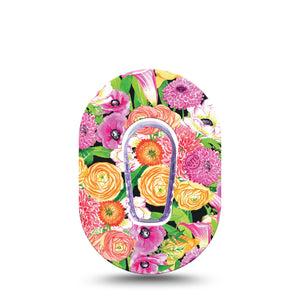 ExpressionMed Hand Painted Flowers Dexcom G6 Mini Tape Single Tape + Single Sticker Baby Pink Florals Adhesive Tape CGM Design