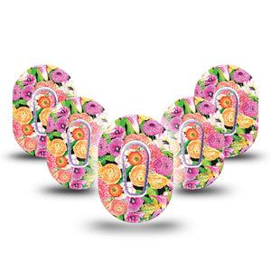 ExpressionMed Hand Painted Flowers Dexcom G6 Mini Tape 5-Pack Tape + 5-Pack Sticker Pictured Pink Flowers Adhesive Tape CGM Design