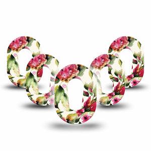 ExpressionMed Floral Romance Dexcom G6 Mini Tape 5-Pack Floral Artwork CGM Overlay Patch Design
