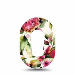 ExpressionMed Floral Romance Dexcom G6 Mini Tape Watercolor painted magenta florals, CGM Fixing Ring Patch Design