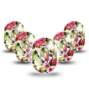 ExpressionMed Floral Romance Dexcom G6 Mini Tape 5-Pack Stickers and Tapes, Floral Artwork CGM Overlay Patch Design