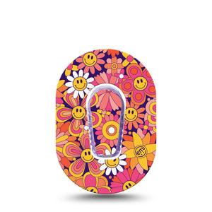 ExpressionMed Groovy Dexcom G6 Mini Tape Single Tape + Single Sticker orange pink daisies Adhesive Tape CGM Design