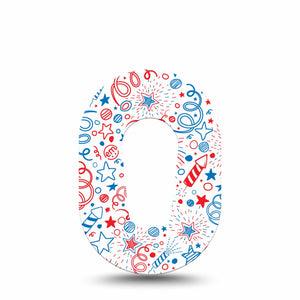 ExpressionMed Firework Doodles Dexcom G6 Mini Tape Single Burst of Fireworks Adhesive Tape CGM Design