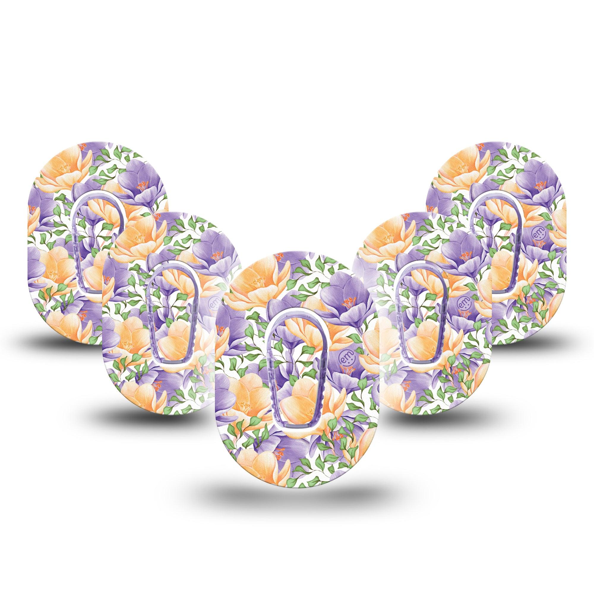 ExpressionMed Crocus Flowers Dexcom G6 Mini Tape 5-Pack Tape and 5-Pack Sticker Spring Crocus Adhesive Tape CGM Design