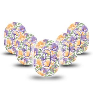 ExpressionMed Crocus Flowers Dexcom G6 Mini Tape 5-Pack Tape and 5-Pack Sticker Spring Crocus Adhesive Tape CGM Design