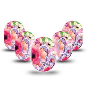 ExpressionMed Watercolor Red Flowers Dexcom G6 Mini Tape 5-Pack Tape and 5-Pack Sticker Bold Pink Flowers Adhesive Tape CGM Design