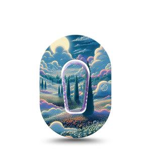 ExpressionMed Dreamy Landscape Dexcom G6 Mini Tape Single Tape and Single Sticker Fairytale Landscape Adhesive Tape CGM Design