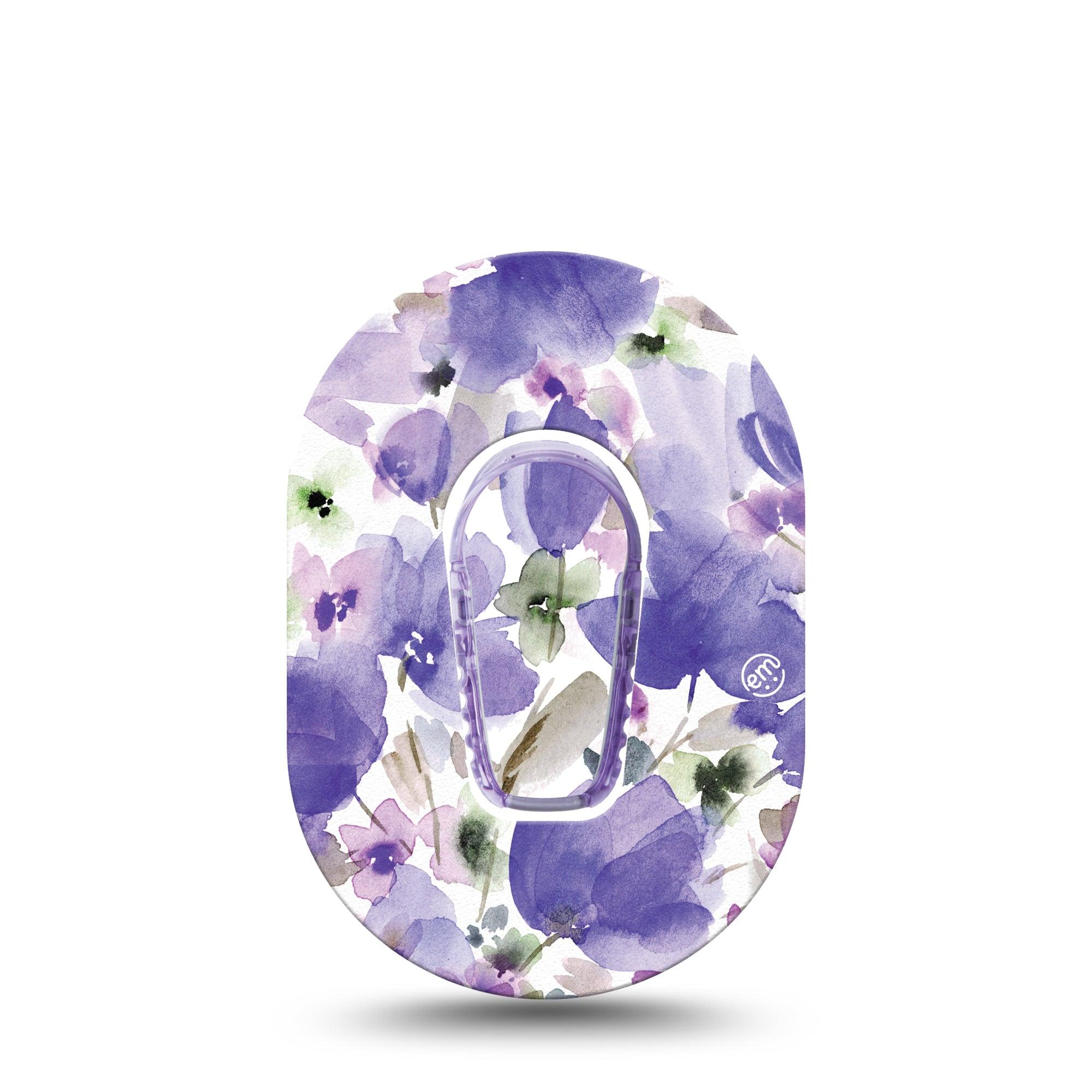 ExpressionMed Italian Blooms Dexcom G6 Mini Tape Single Tape and Single Sticker Soft Painted Bright Purple Flowers Adhesive Tape CGM Design