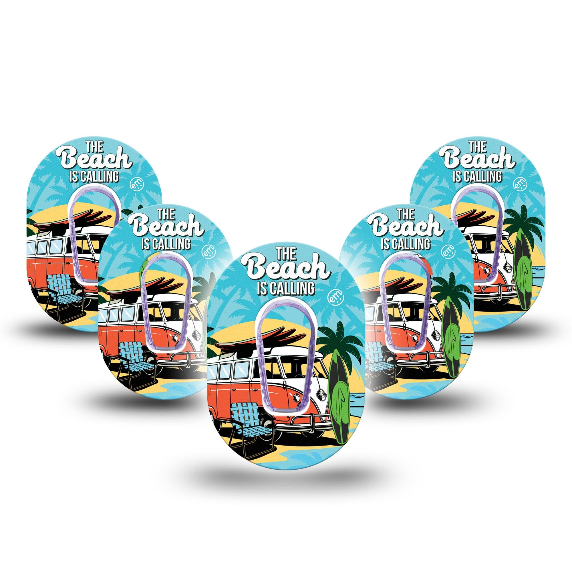 ExpressionMed The Beach Is Calling Dexcom G6 Mini Tape 5-Pack Tape and 5-Pack Sticker Summer Road Trip Adhesive Tape CGM Design