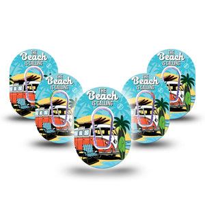 ExpressionMed The Beach Is Calling Dexcom G6 Mini Tape 5-Pack Tape and 5-Pack Sticker Summer Road Trip Adhesive Tape CGM Design