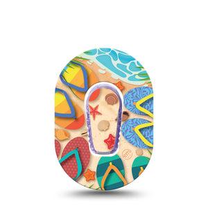 ExpressionMed Flip Flops Dexcom G6 Mini Tape Single Tape and Single Sticker Coastal Beach Scenery Adhesive Tape CGM Design