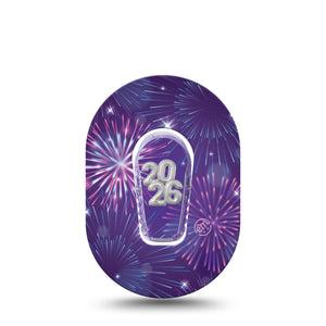ExpressionMed New Years Celebration Dexcom G6 Mini Tape Single Tape and Single Sticker New Year Fireworks, Adhesive Tape CGM Design