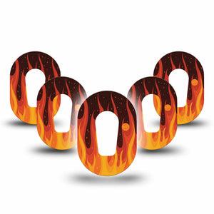 ExpressionMed Roarin' Flame Dexcom G6 Mini Tape, 5-Pack, Burning Flame Themed, CGM, Overlay Patch Design